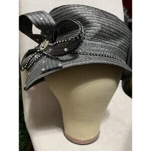 VINTAGE SWAN HAT NEW YORK GRAY SILVER RHINESTONE CHURCH DERBY WEDDING RARE BOW